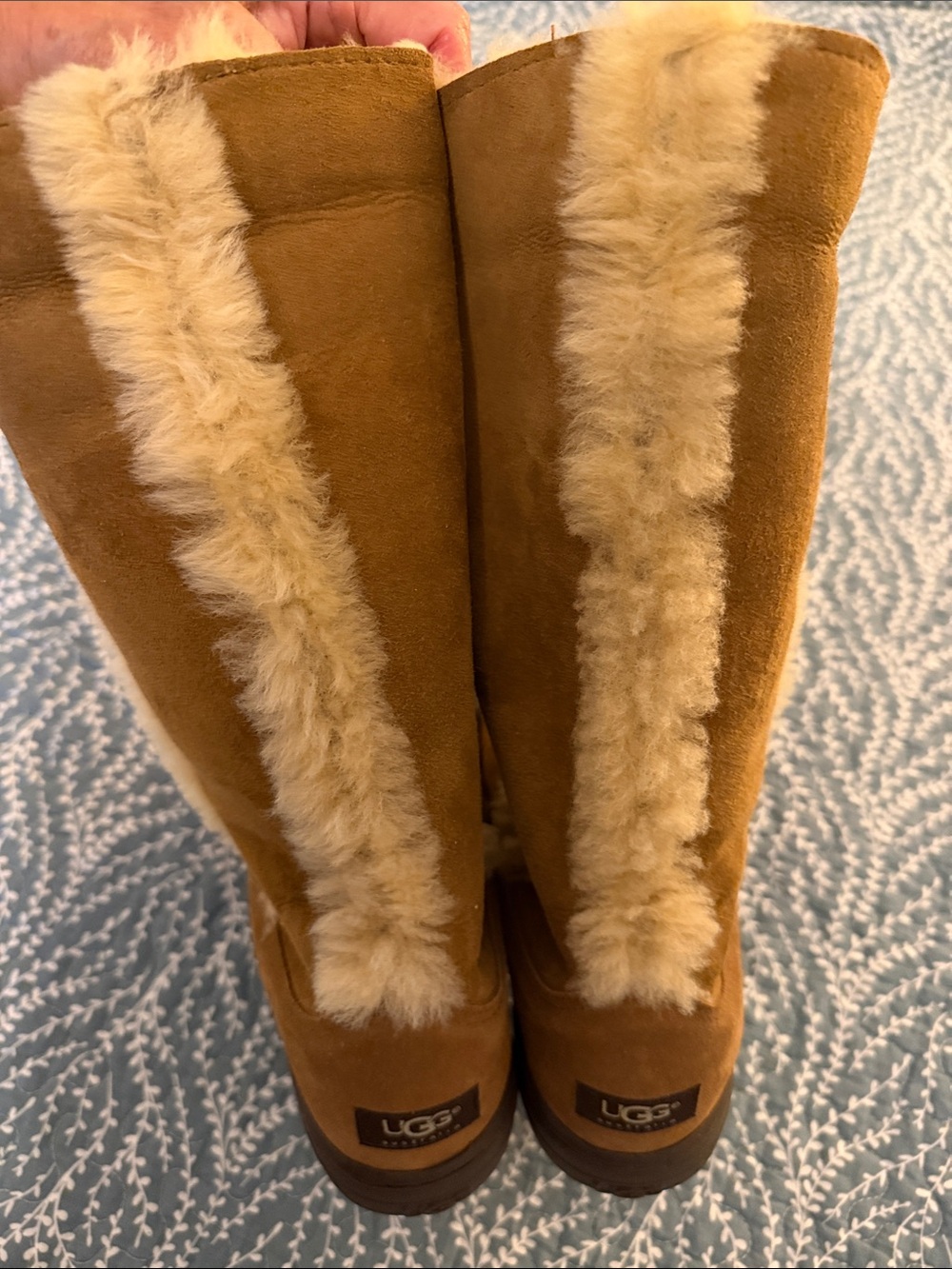 Women’s Tall UGG Shearling Lined Sundance Suede Boots - Chestnut - Picture 9 of 10